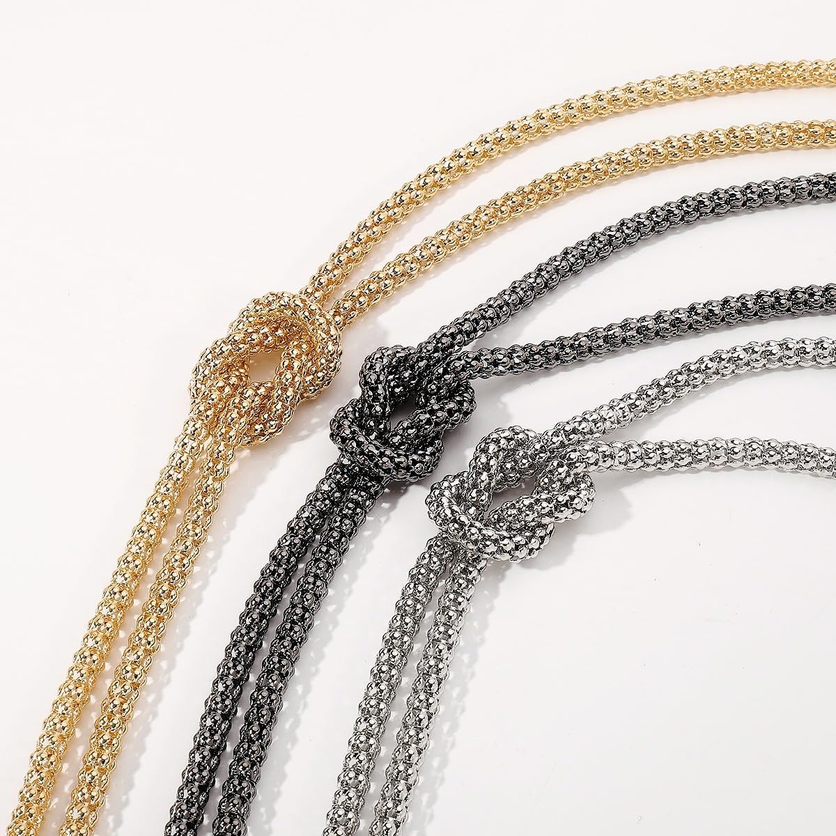 Chunky Round Gold Plated Chain Knot Choker Necklace for Women Herringbond Chain Link Hip hop Statement Trendy Minimalist Jewelry Long Y Choker Casual Necklace - Image 3