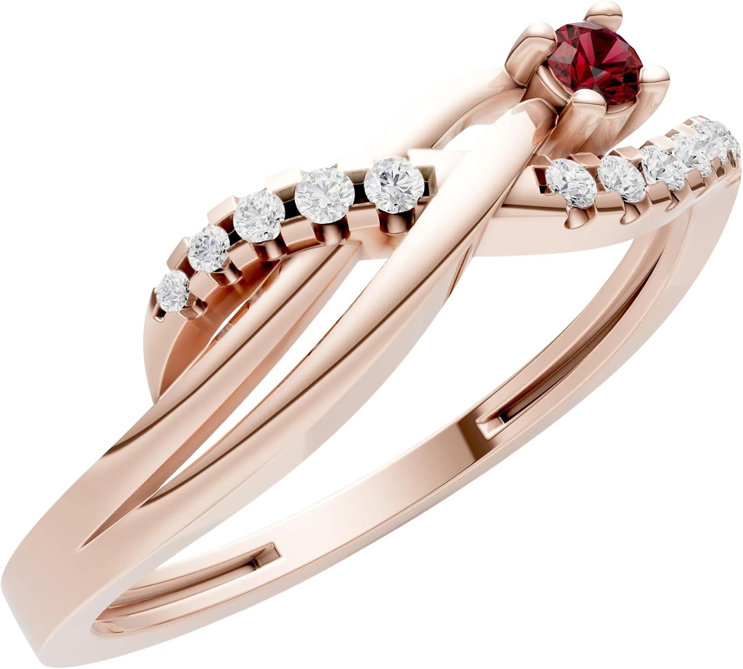 PEORA Round Cut Garnet Stackable Band Available in Solid 10K, 14K or 18K Ring – White, Yellow or Rose Gold