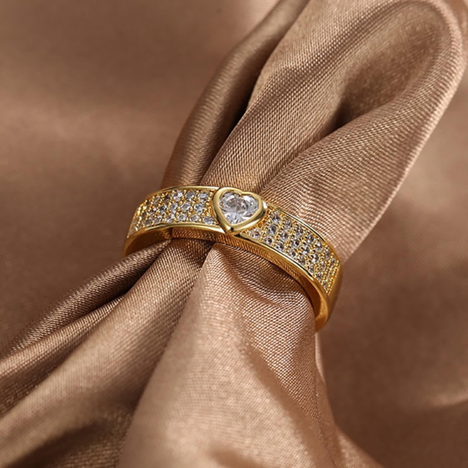 Anillos de oro de 18 quilates para mujer, corazón de boda, talla 1
