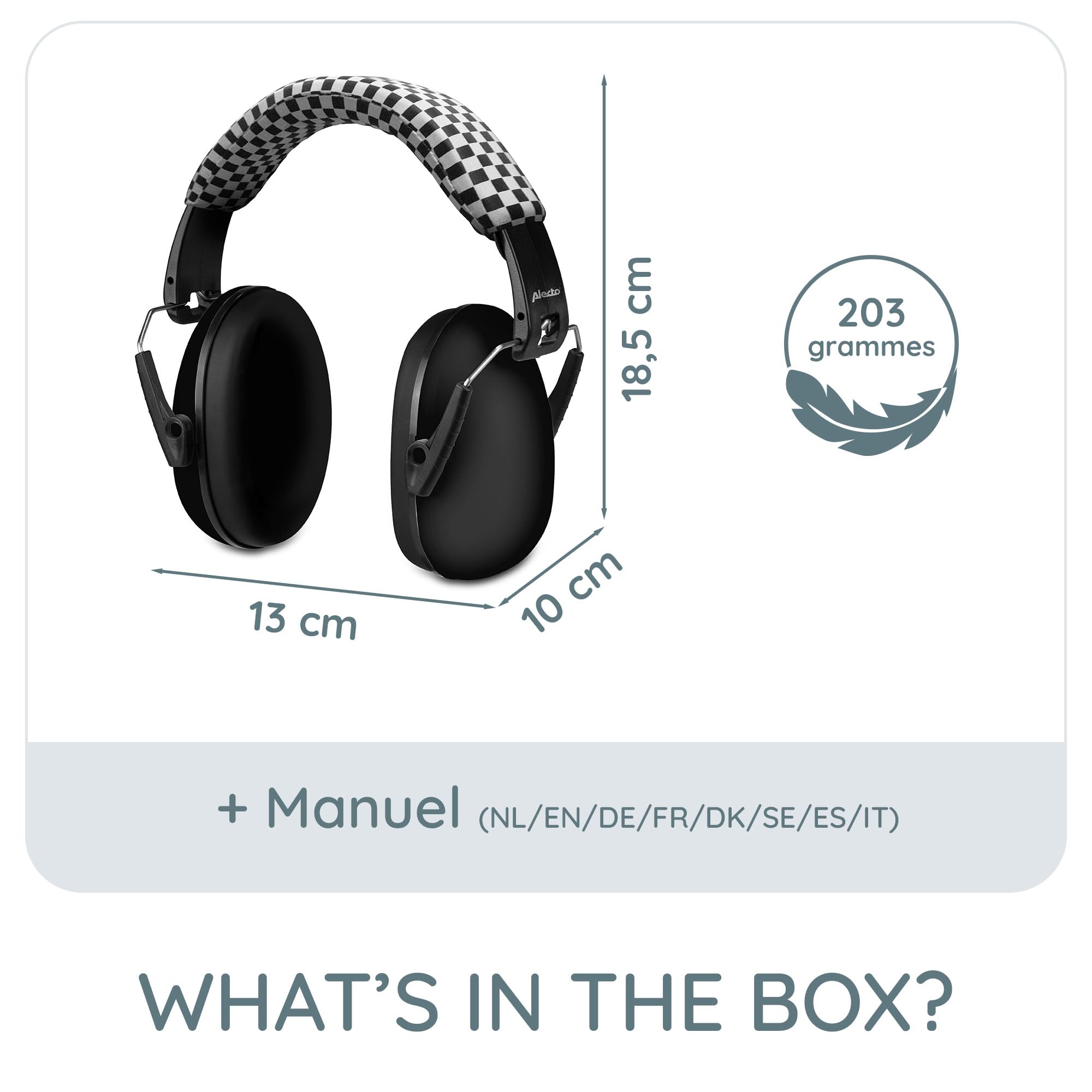 Alecto BV71 casque antibruit pour enfants - protection auditive 29 dB SNR, pliable, léger, réglable - pour concerts, festivals, études - noir