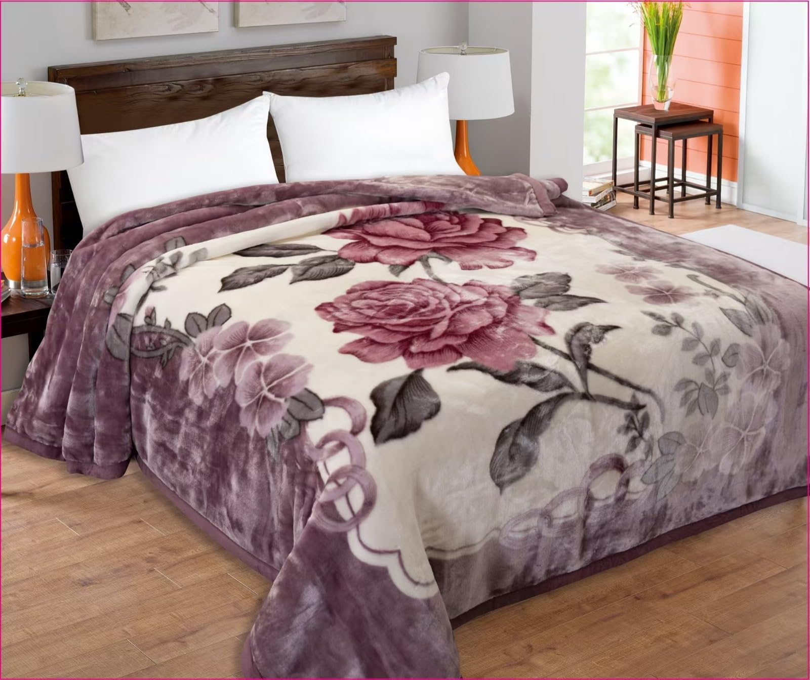 Luxury Weighted Blanket Sofa Throw Super Soft Printed Blanket for Bed and Couch Double PLY King Size Fluffy Blanket 200 x 240 CM (LA Floral)