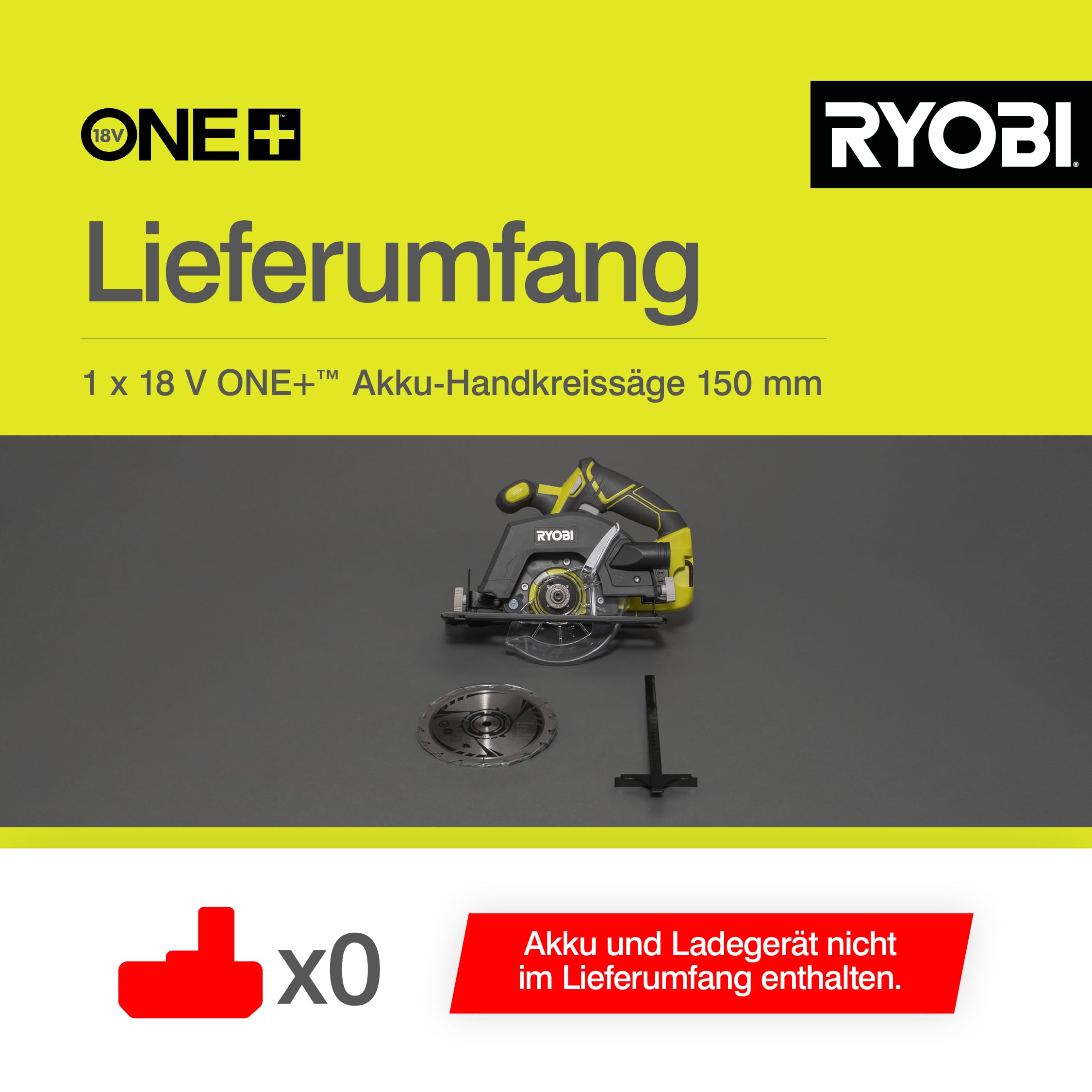 RYOBI 18 V ONE+ Akku-Handkreissäge R18CSP-0, 150 mm Sägeblatt, werkzeuglose Einstellung, präzise Schnitte, Tiefeneinstellung, ohne Akku & Ladegerät