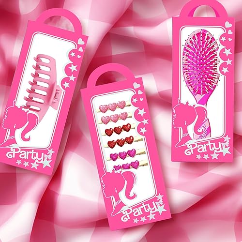 Miniatura 6 de XIAMOOR Paquete de 12 cajas de regalo de fiesta rosa intenso para niñas, bolsa de regalos de fiesta temática de princesa, caja de regalo rosa