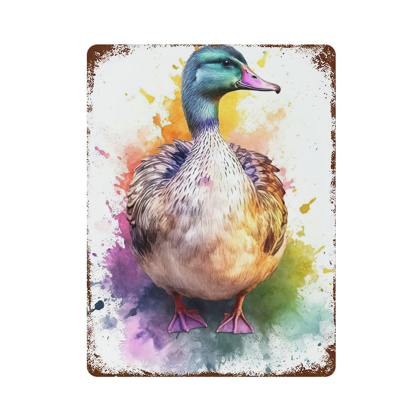 Watercolor Duck Painting Decorative Tin Sign 15.7"x11.8", Vintage Wall Decor for Garage, Pub Or Kitchen
