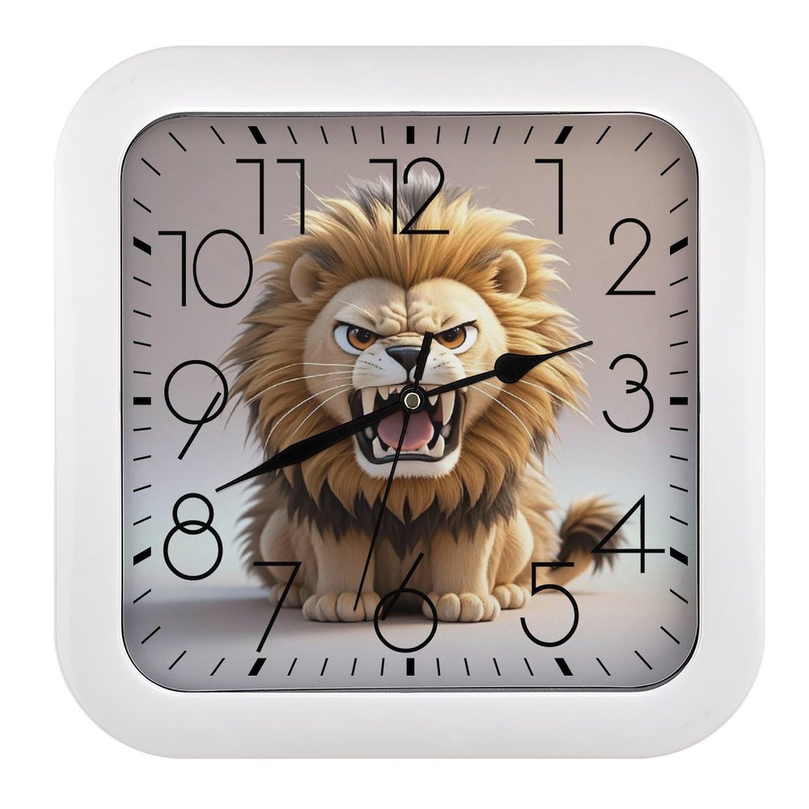 FekiLoot Lion Wall Clock Battery Operated Square Decorative Wall Clocks Silent Non Ticking Analog Clock Modern Retro Vintage Wall Clocks for Kitchen Living Room Office 10.2 Inch