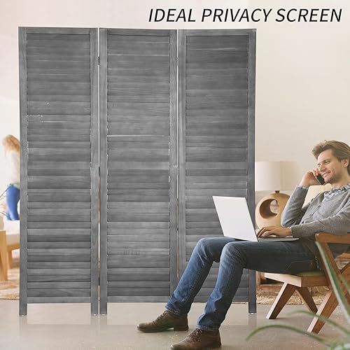 Miniatura 6 de BLKMTY Divisor de habitación, pantalla de privacidad de 3 paneles, pantalla plegable, divisores de pantalla de madera altos, divisor de pared