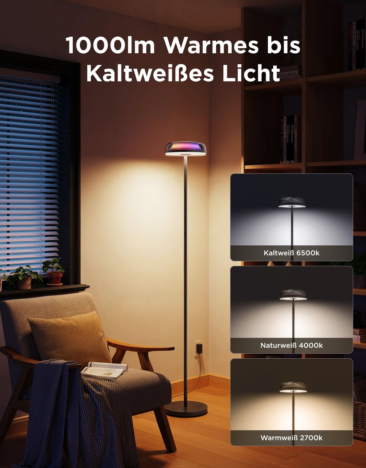 Govee Stehlampe Deckenfluter RGBICWW Dreizonenbeleuchtung 80+ Szenen 2700-6500K 1000LM Kompatibel mit Matter Alexa