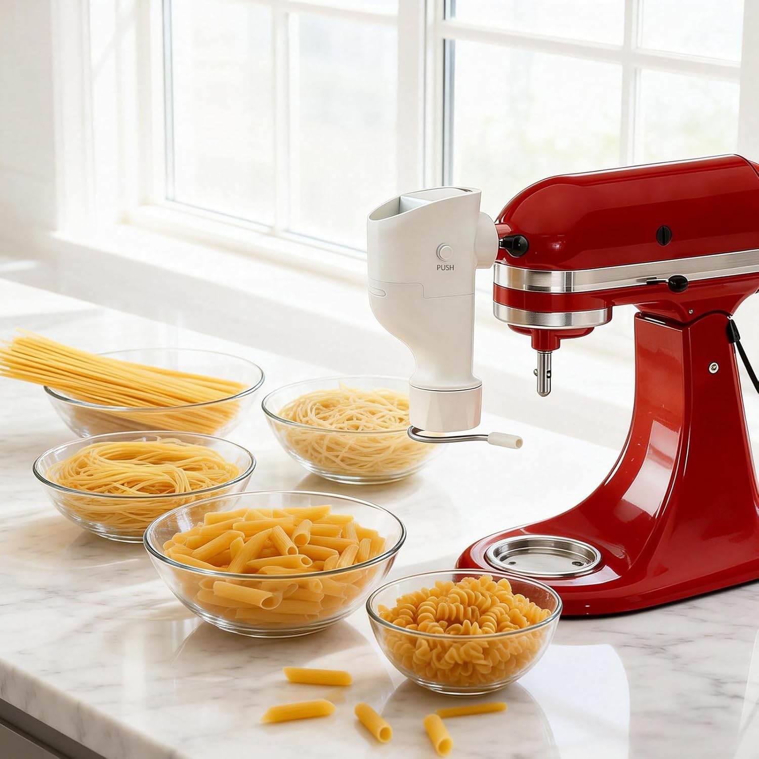 Pasta Press Attachment for KitchenAid Stand Mixer, Pasta Maker Attachment for KitchenAid with 7 Interchangeable Plates, Spaghetti, Bucatini, Fusilli, Large/Small Macaroni, Rigatoni, Lasagna