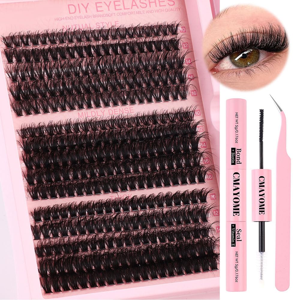 Lash Extension Kit Thick Eyelash Extension 300pcs 10-18mm DIY Lash Clusters Kit 40D+50D+60D D Curl Individual Lashes with Lash Bond and Seal Lash Tweezers (40D+50D+60D)