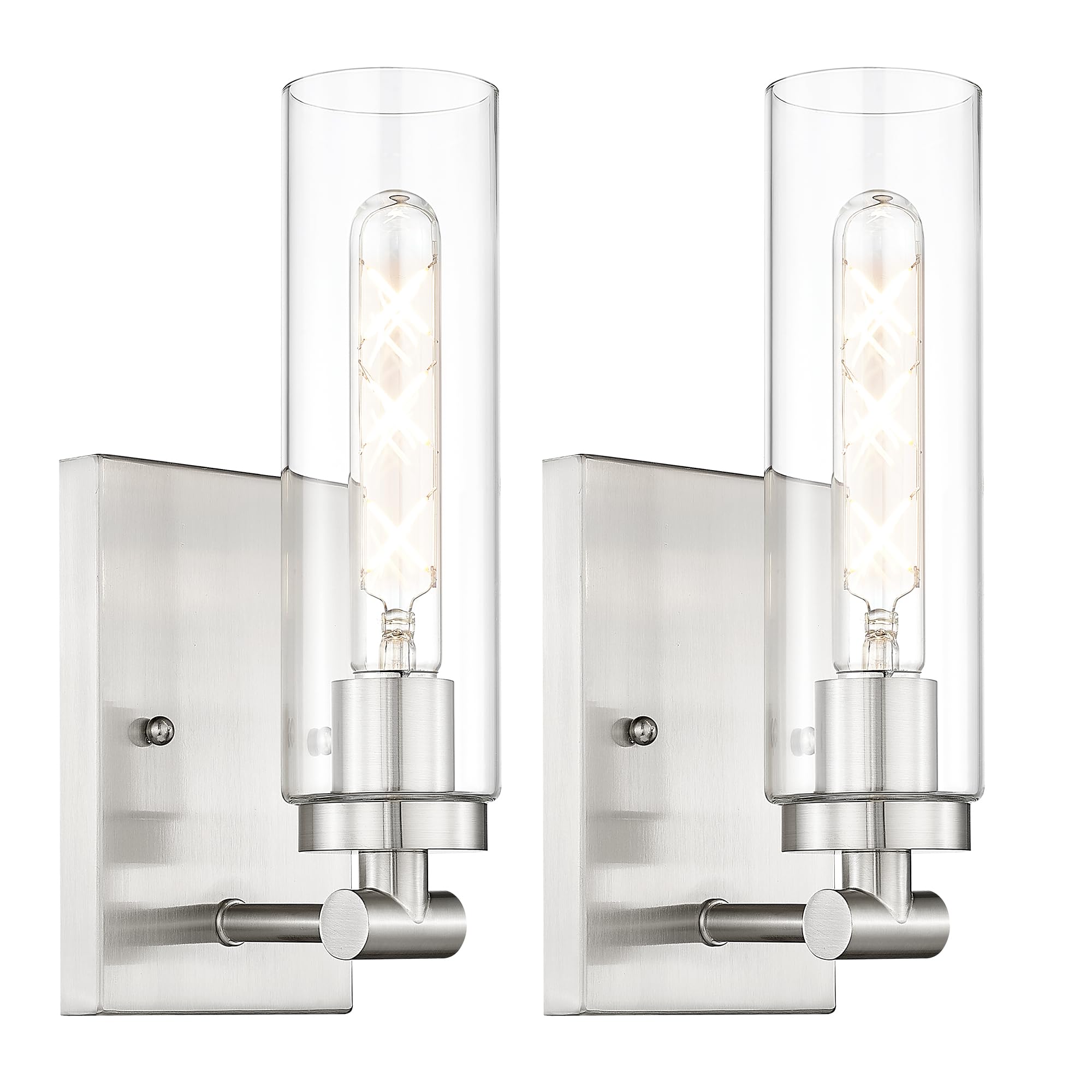 Photo 1 of Emak Modern Wall Lights, Brushed Nickel Sconces with Clear Glass Shade, 2 Light Bathroom Vanity Light for Bathroom, Mirror, Living Room, Bedroom, Gallery, WS086-BN-CG-2PK