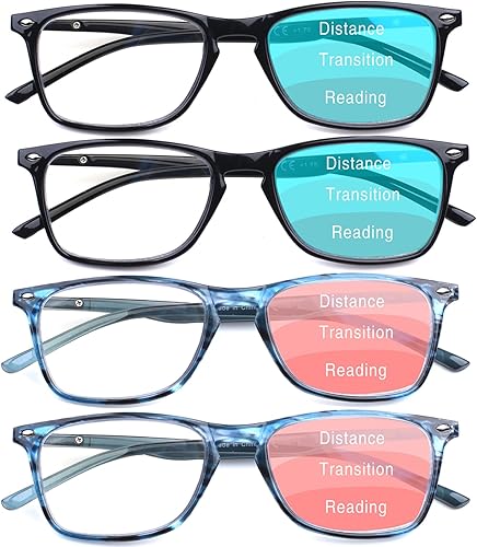 Paquete de 2 lentes de lectura progresivos con bloqueo de luz azul multienfoque para mujeres y hombres, lectores progresivos con bisagra de resorte