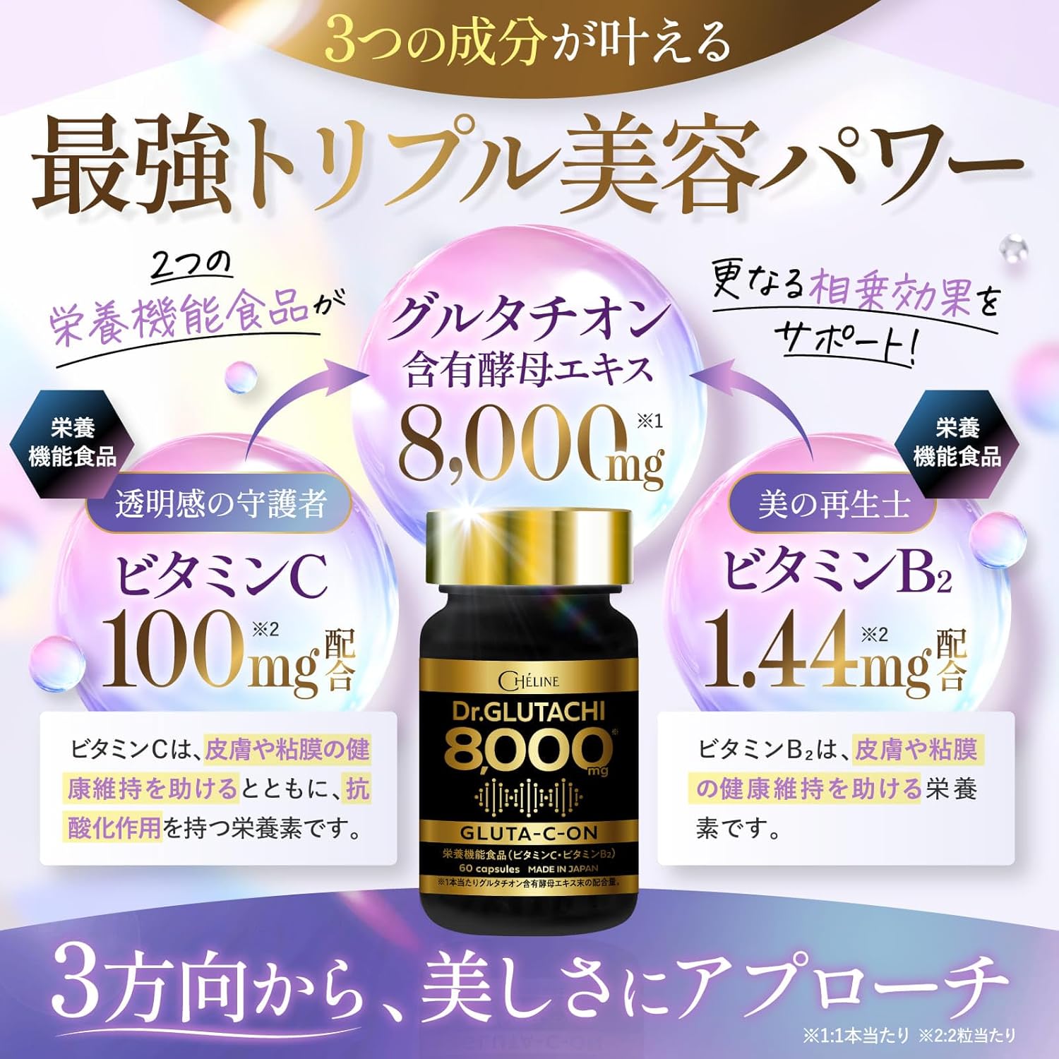シェリーヌ Dr.グルタチ8000 グルタチオン含有酵母エキス8,000mg 飲む白玉美容 3大美容パワー 29種の贅沢美容成分 6
