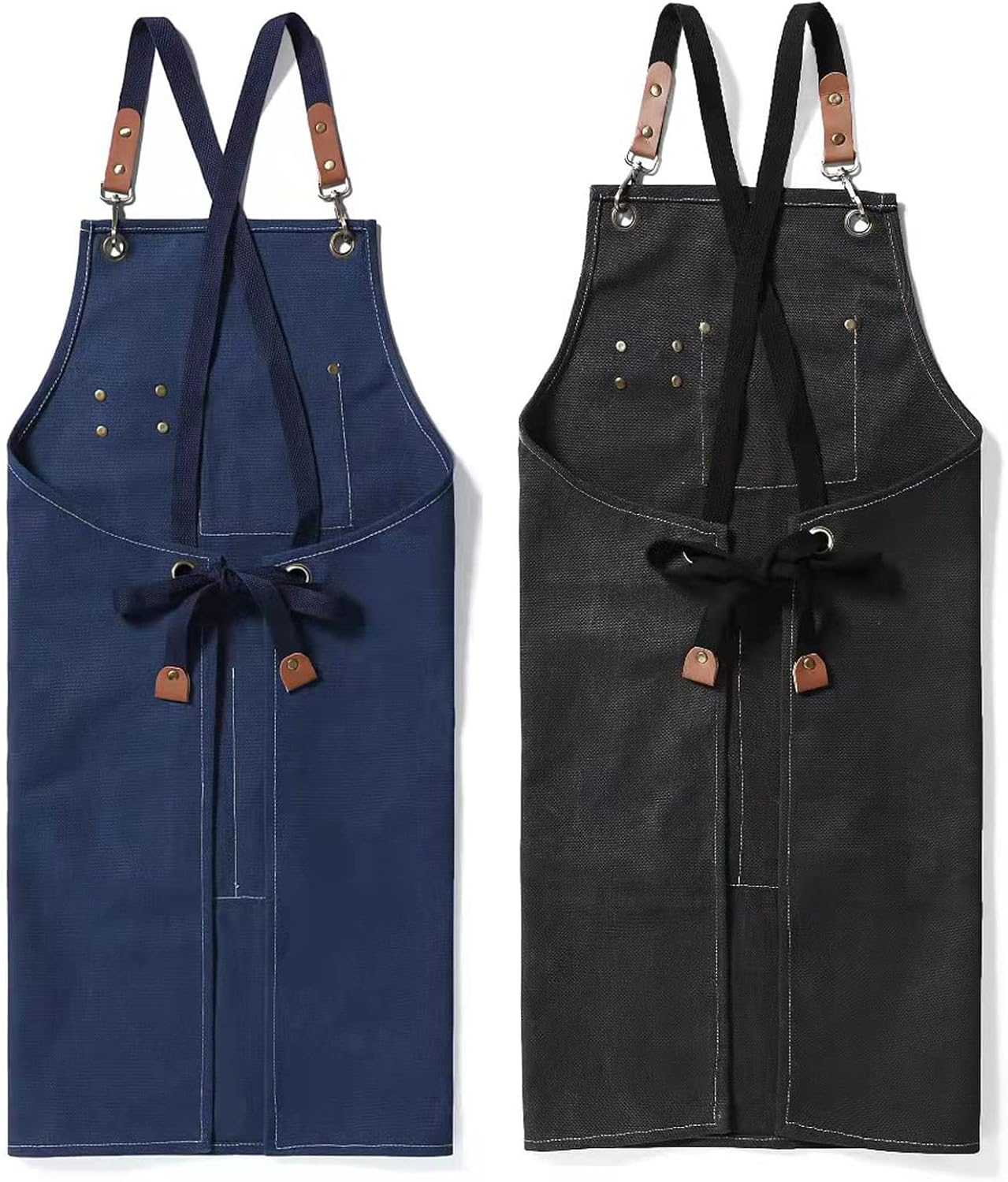 eywlwaar Canvas Cross Back Apron with 3 Pockets Heavy Duty Chef Apron Adjustable Bib Apron for Work Kitchen Cooking 2Packs