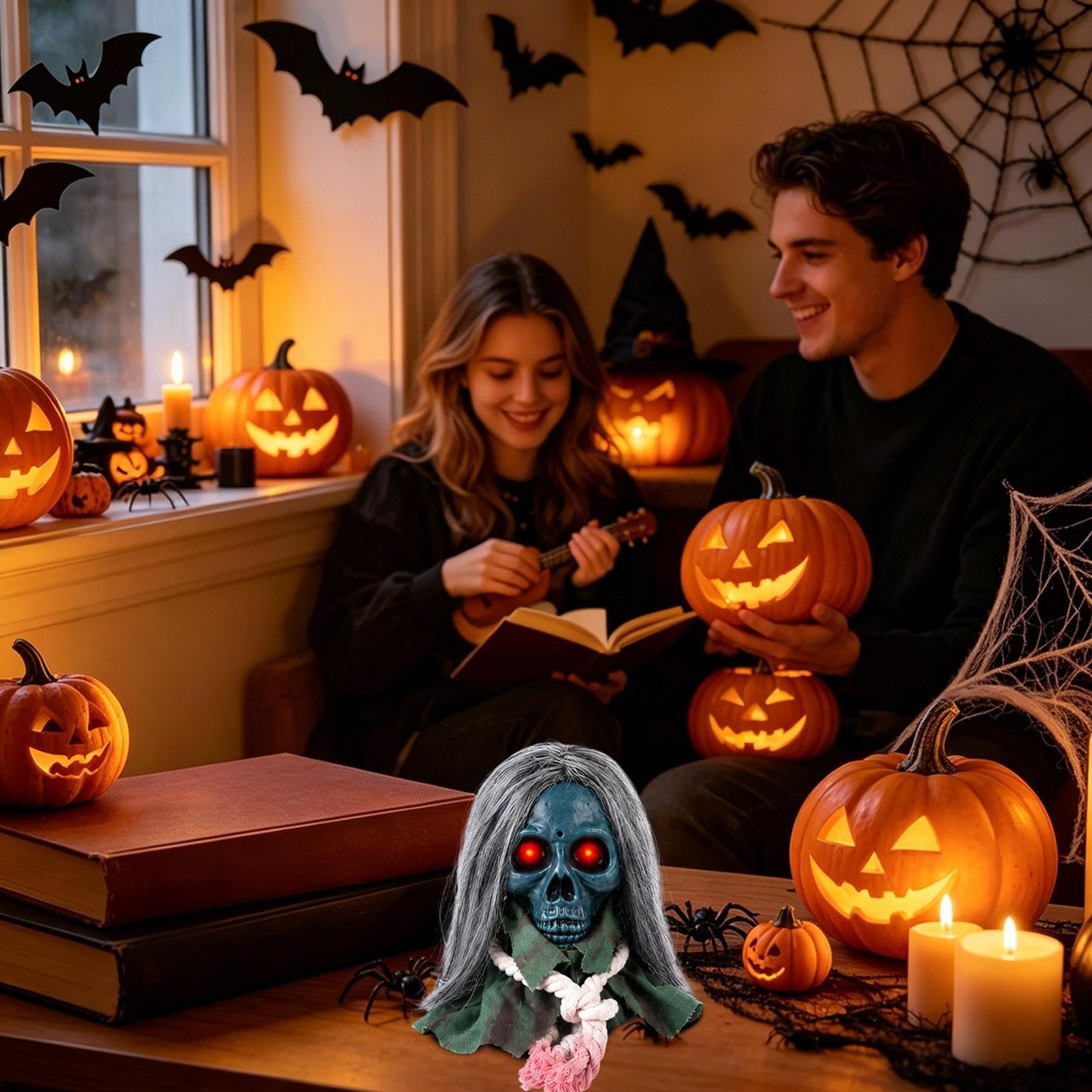 Halloween Cráneo Decoración Sonido Activado Animado Recambio Con