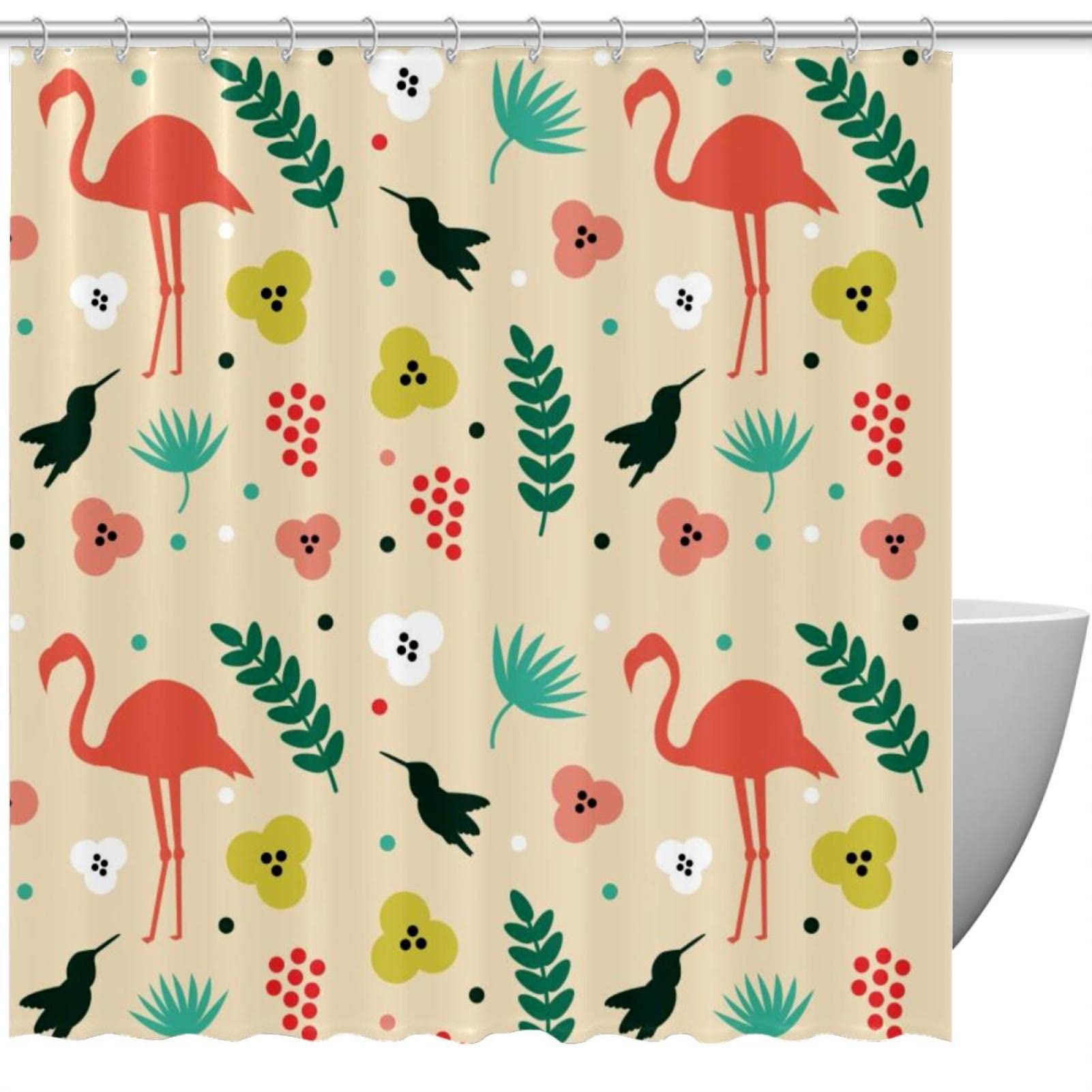 Rideau de douche motif flamant rose 168x183 cm pour salle de bain