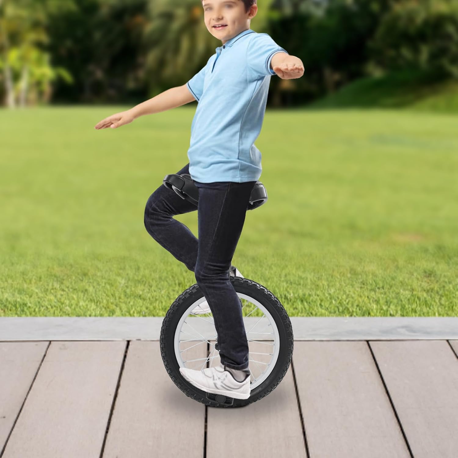16 inch Wheel Unicycle, Height Adjustable One Wheel Bike Outdoor Sports Fitness Black