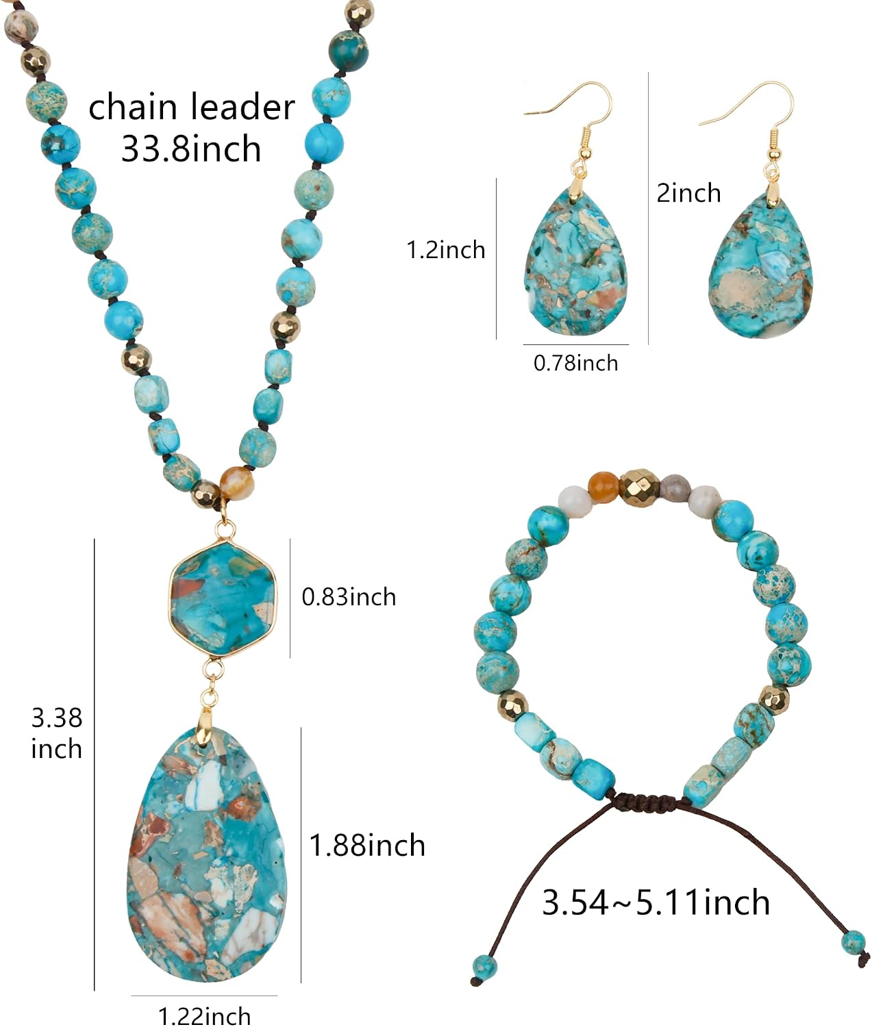 Boho Jewelry Sets for Women | 3 Pcs Natural Amethyst Labradorite Rose Quartz Beaded Long Necklace Wrap Bracelet Dangle Earrings Handmade Vintage
