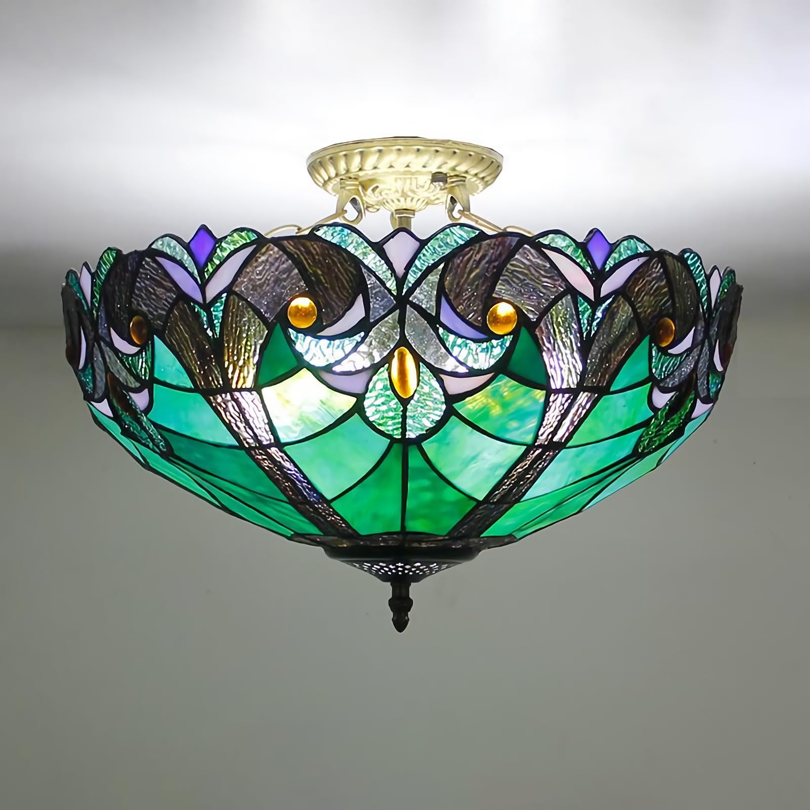 Lustre en verre teinté de style vintage, suspension d'exception de taille M