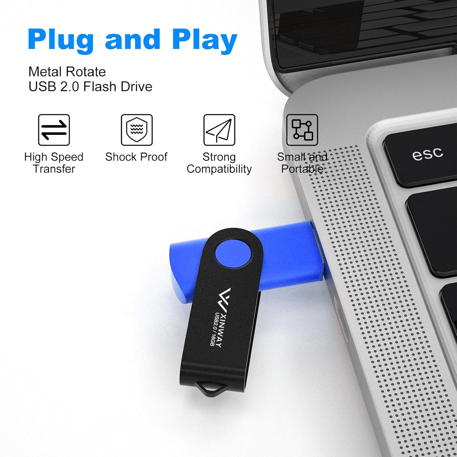 16GB USB 2.0 Flash Drives Thumb Drive Memory Stick, (5 Pack Five Colors: Black White Blue Green Orange)