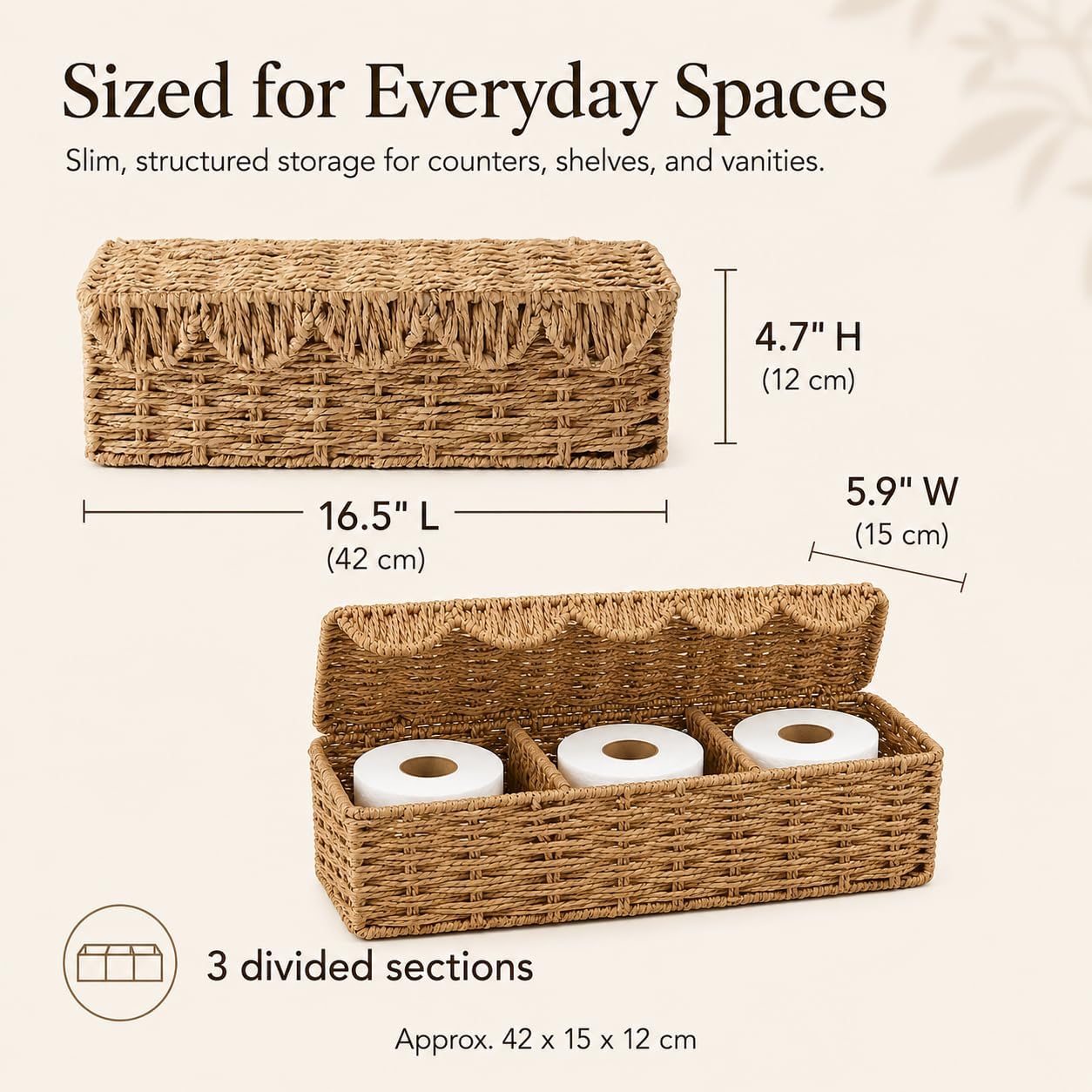 Paper Rope Toilet Paper Basket with Lid, Divided 3-Section
