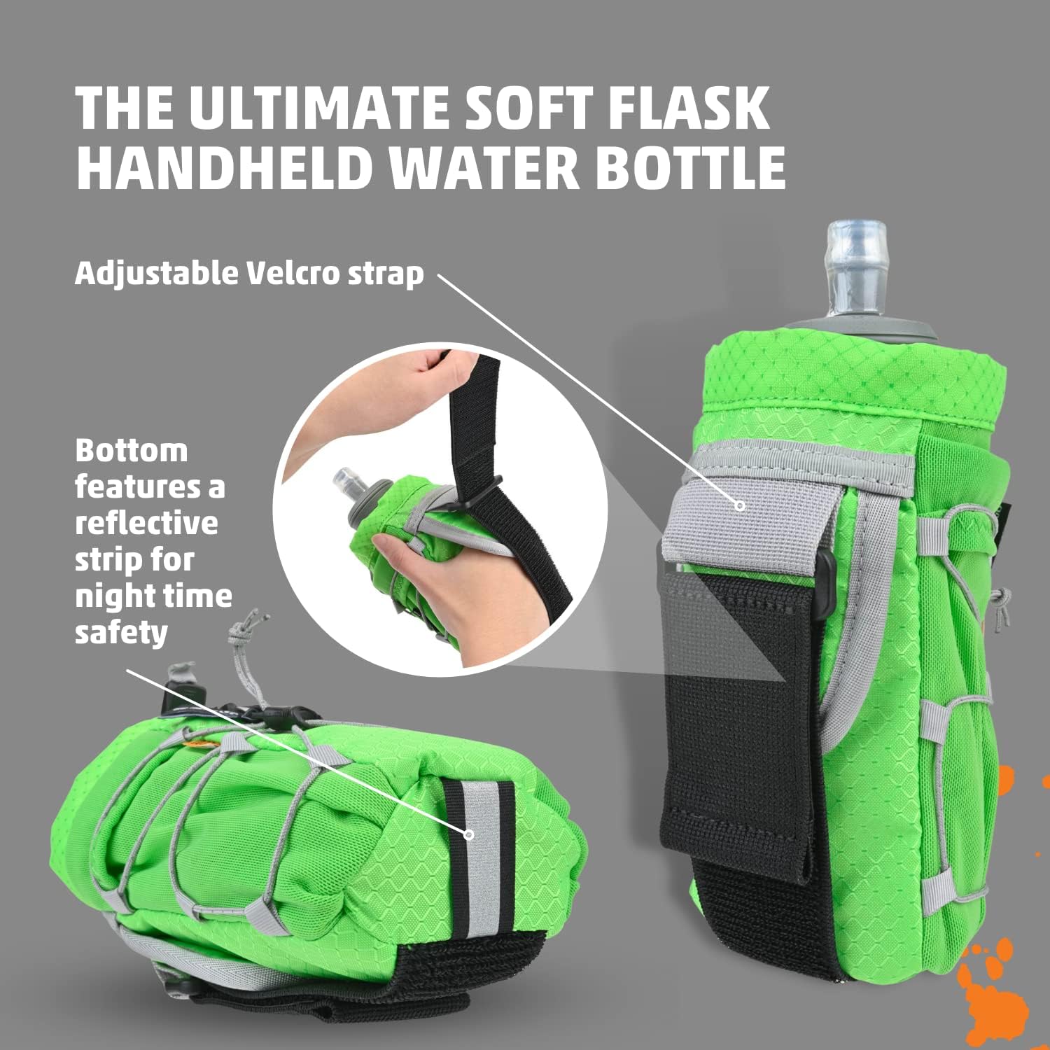 Orange Mud Soft‑Flask 500 ml Handheld Running Flask – No‑Bounce Easy‑Grip Sleeve, Adjustable Closure, Lightweight Nylon for Road & Trail – Lime Green