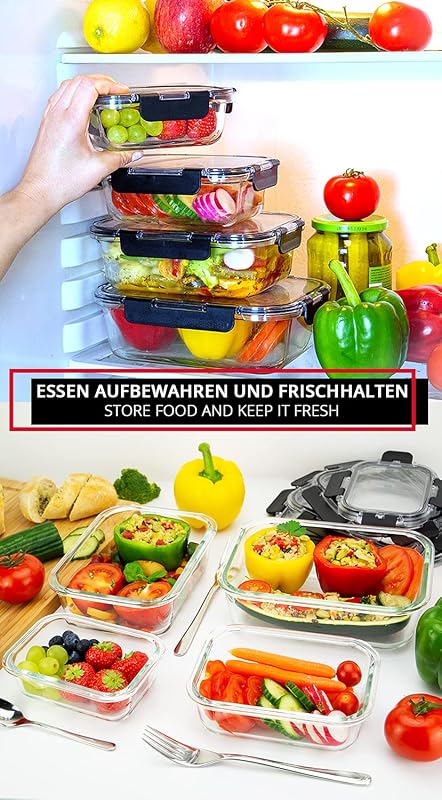 edallo 3 db Nagy Üveg Ételtároló Doboz Légmentes Fedéllel - Szivárgásmentes, Mosogatógép, Sütő, Fagyasztó és Mikrohullámú Sütő Biztos - 3x10