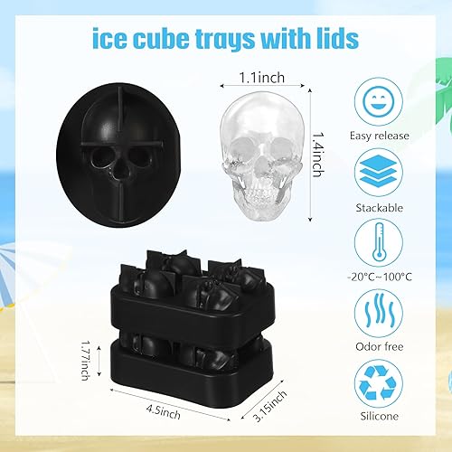 Miniatura 2 de Hoolerry Paquete de 2 moldes para cubitos de hielo de calavera de silicona, molde flexible para cubitos de hielo de calavera para hornear whisky,