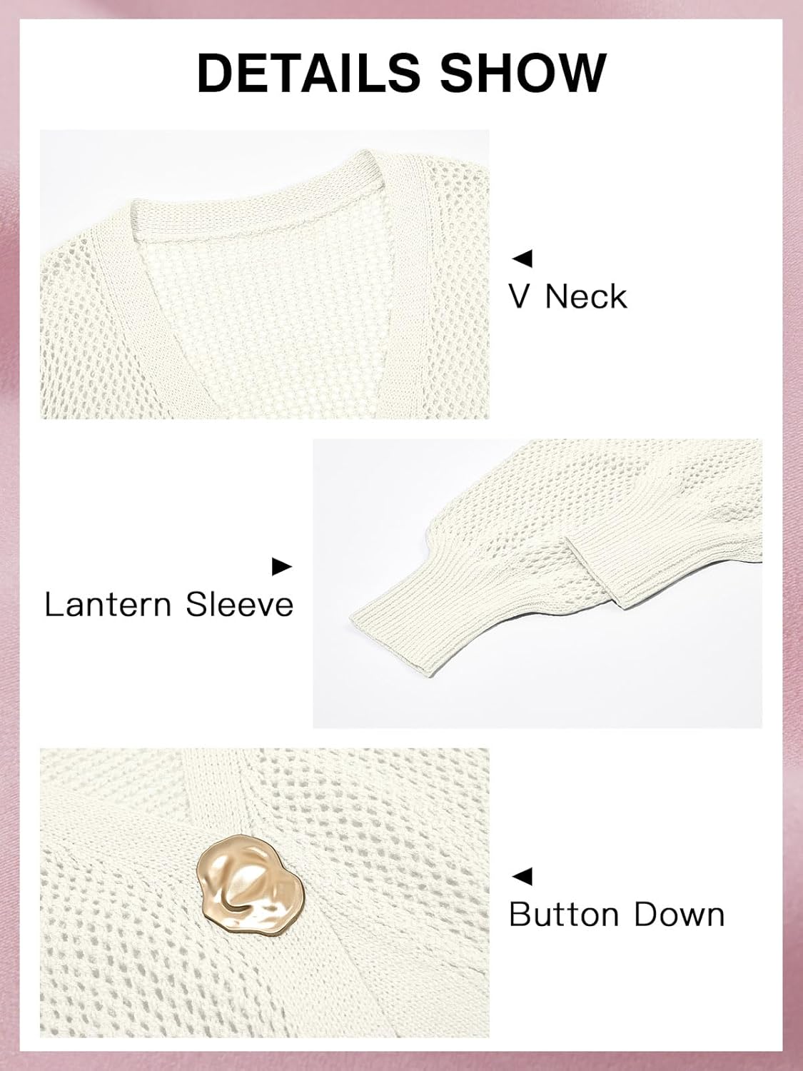 Cicy Bell Womens Cropped Crochet Cardigans Hollow Out Button Down Lantern Sleeve Knit Sweaters Casual Mesh Loose Fit Cover Up - Image 6