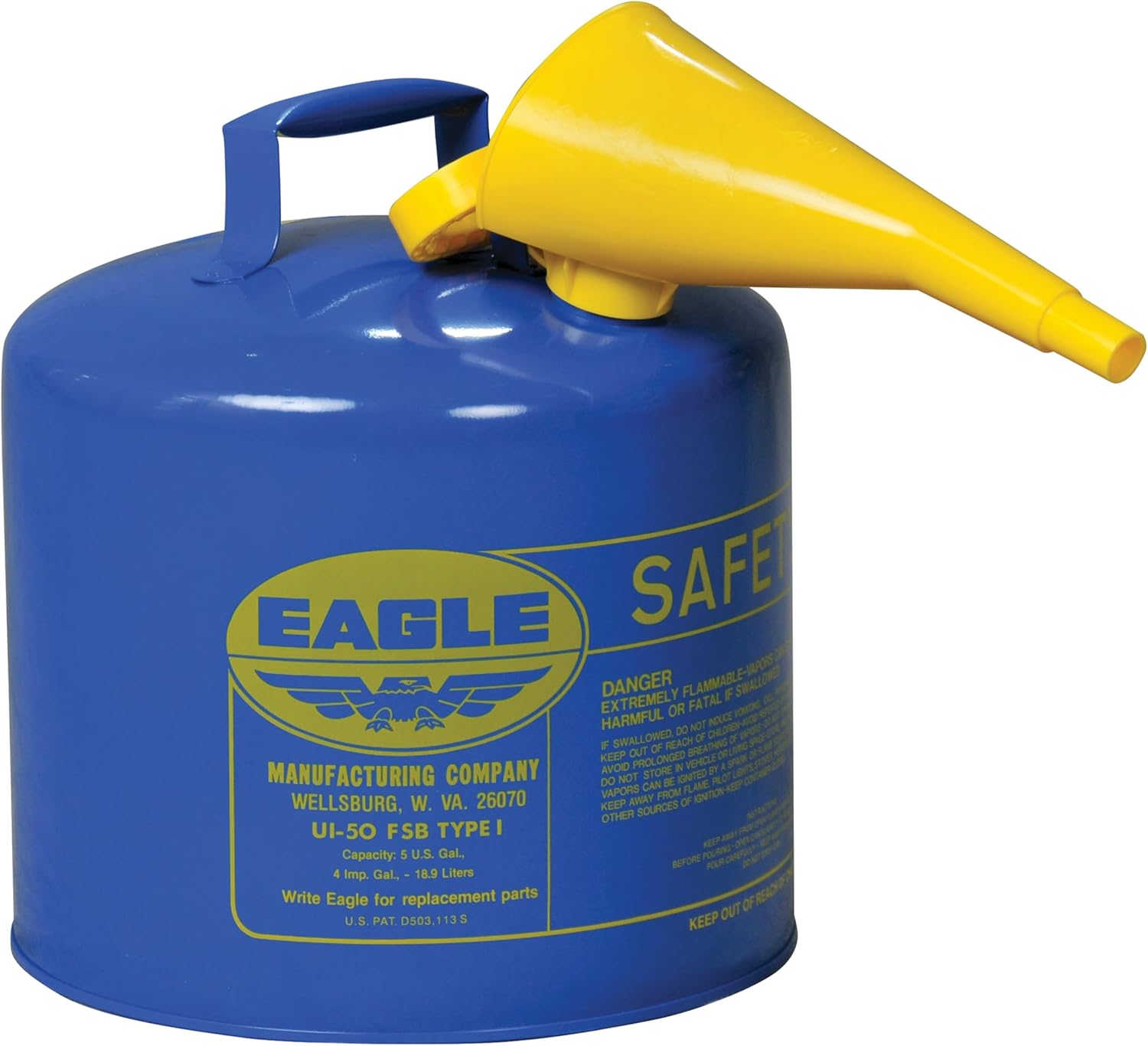 Eagle 5 Gallon Type I Blue Safety Gas Can