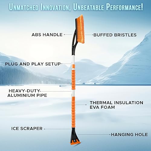 Miniatura 9 de EcoNour Cepillo de nieve extensible de 57 pulgadas con raspadores de hielo para parabrisas y ventana de automóvil, 4 piezas desmontables,
