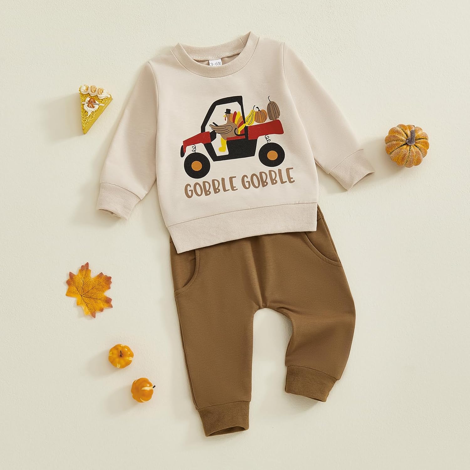 Kuriozud Toddler Baby Boy Thanksgiving Outfit Little Turkey Shirt Long Sleeve Sweatshirt Pants Set Newborn Boy Fall Clothes - Image 4