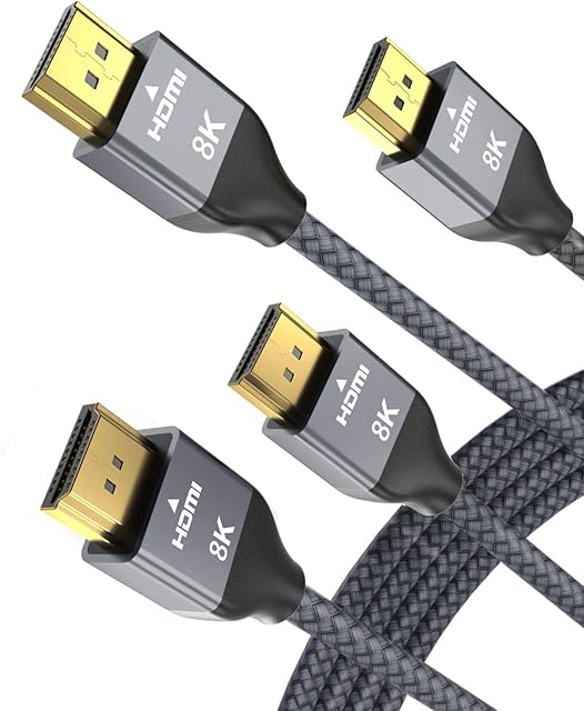 8K 60Hz HDMI Cable 1M/2Pack,48Gbps 7680P Ultra High Speed HDMI 2.1 Cord for Apple TV,Roku,Samsung QLED,2.0,Sony Playstation,4M PS5,Xbox One Series X,eARC HDR HDCP 2.2 2.3,16 4K 120Hz 144Hz