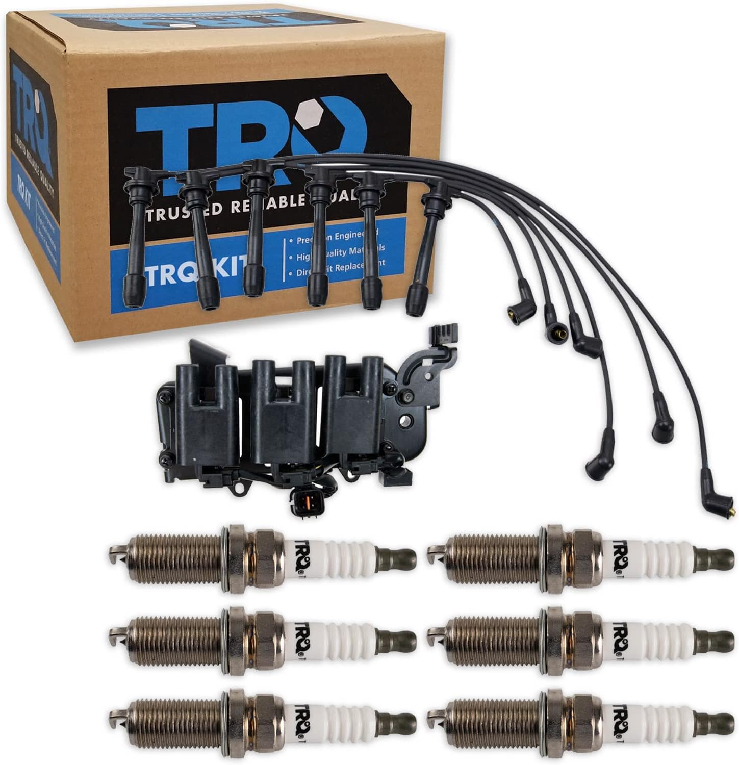 TRQ Ignition Coil & Spark Plug Kit Iridium 8 Piece Compatible with 2001-2006 Hyundai Santa Fe V6 2.7L 2003-2008 Hyundai Tiburon V6 2.7L