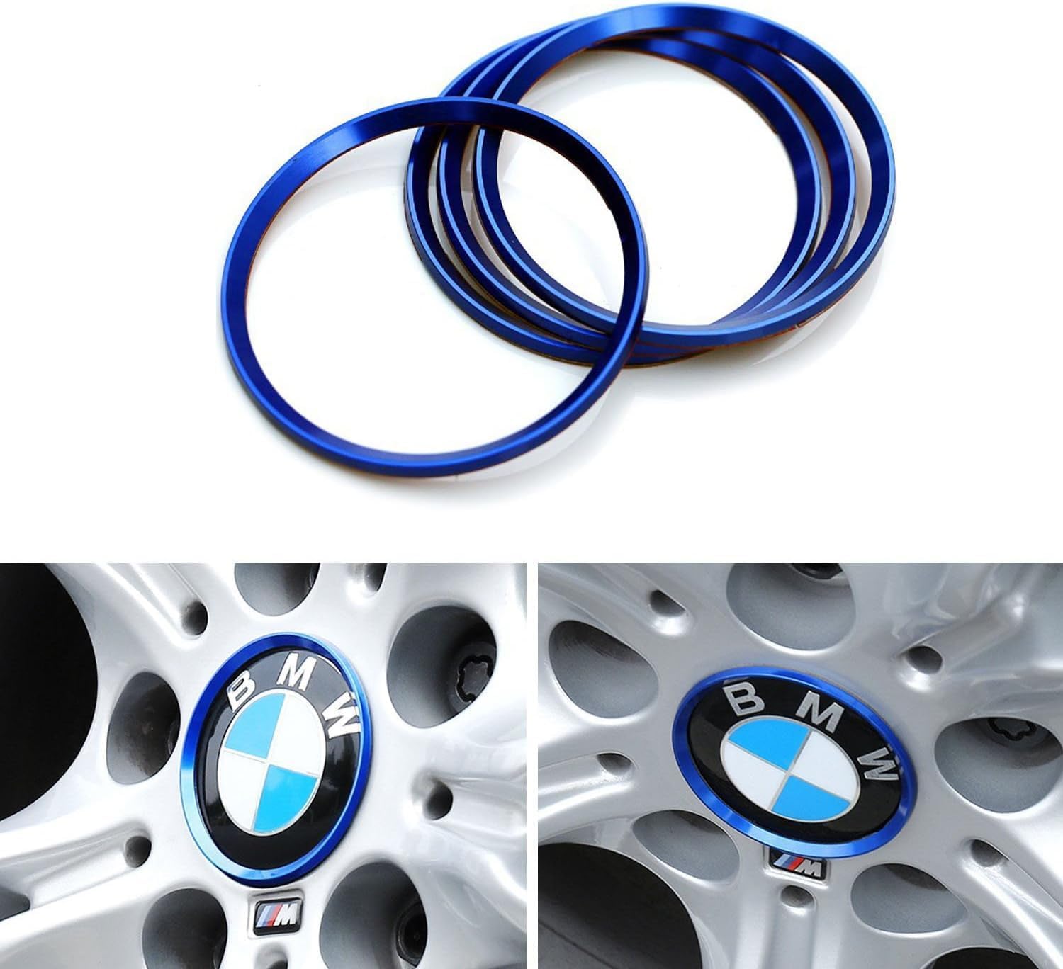 4 Pieces Alloy Car Wheel Rim Center Cap Hub Rings Decoration fit for Audi A3 A4 A5 Q3 Q5 Q7 TT Quattro, BMW X1 X3 X5 1 3 5 6 7 Series (Blue)