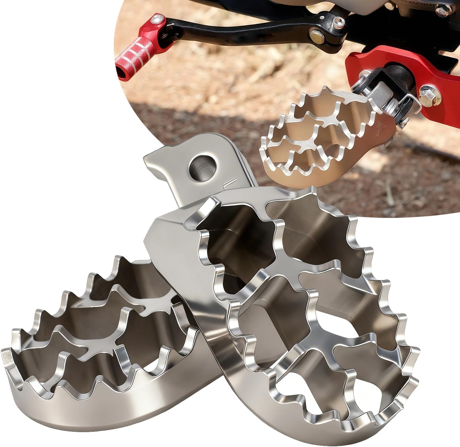 Dirt Bike Foot Pegs 304 Stainless Steel Footpegs Foot Rest Universal for CRF CR XR YZ TTR KX KLX PW 50 70 80 100 110 125 200 50cc-250cc Pit Bike