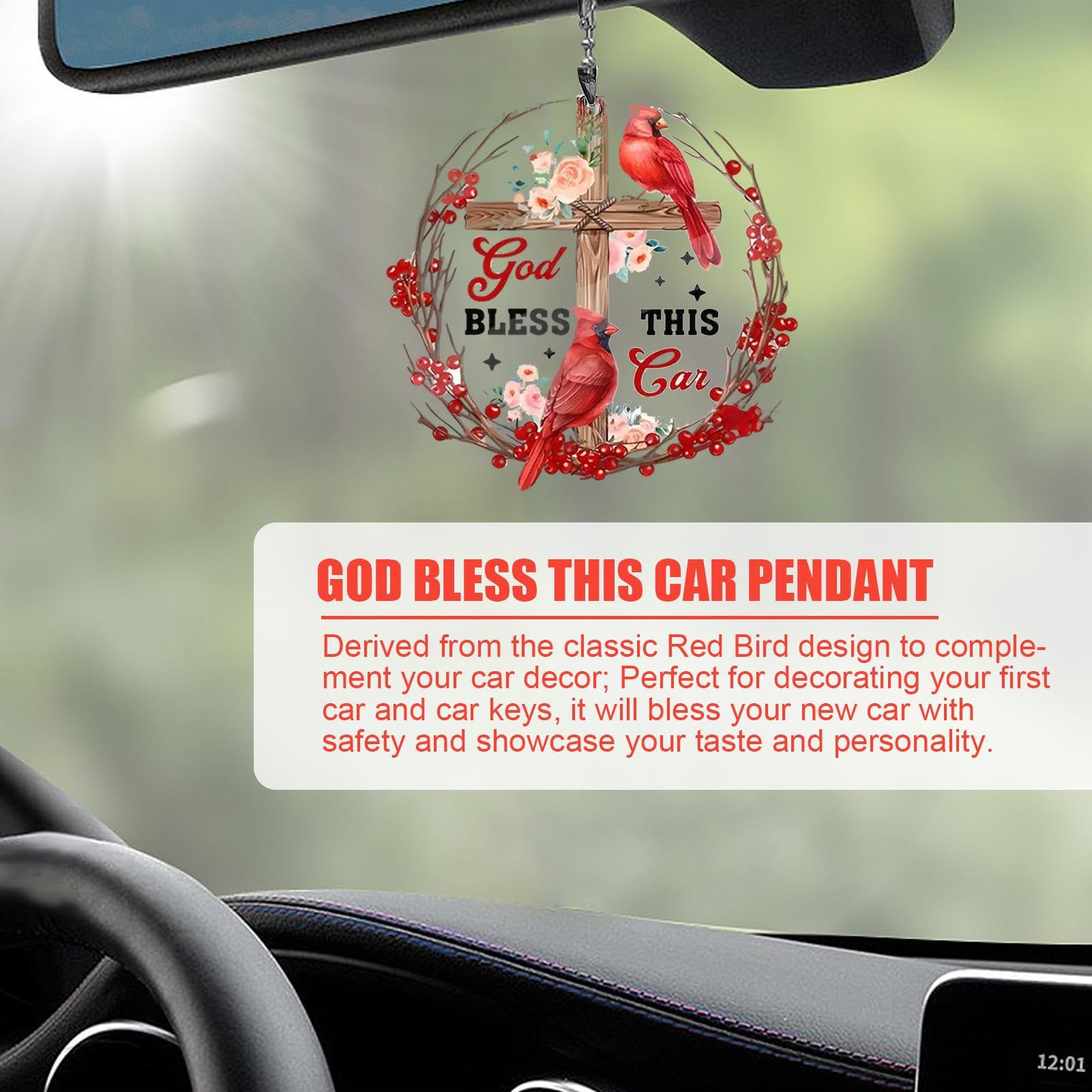 Pendentif Croix Strass Pour Rétroviseur De Voiture - Décorations Automobile Religieuse Double Face - Cadeau Pour Femmes Et Hommes
