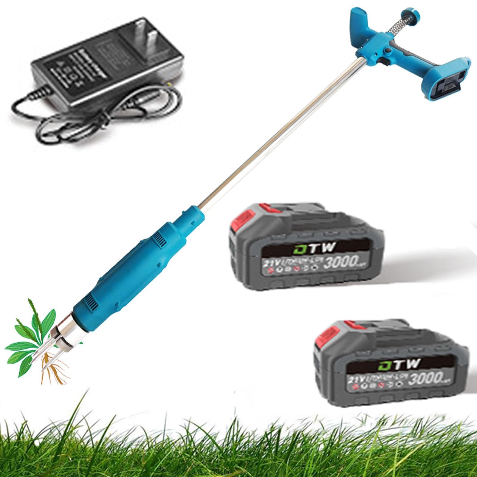Désherbeur électrique à batterie avec 3 griffes en acier pour pelouse