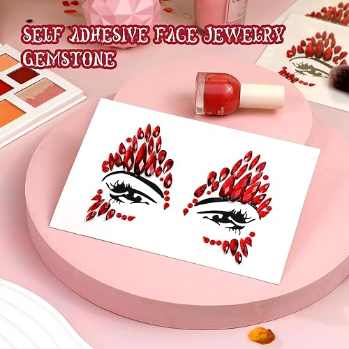 Miniatura 3 de 6 piezas de gemas autoadhesivas para la cara de Halloween, para rave, diamantes de imitación para la cara, calcomanías temporales para tatuajes para