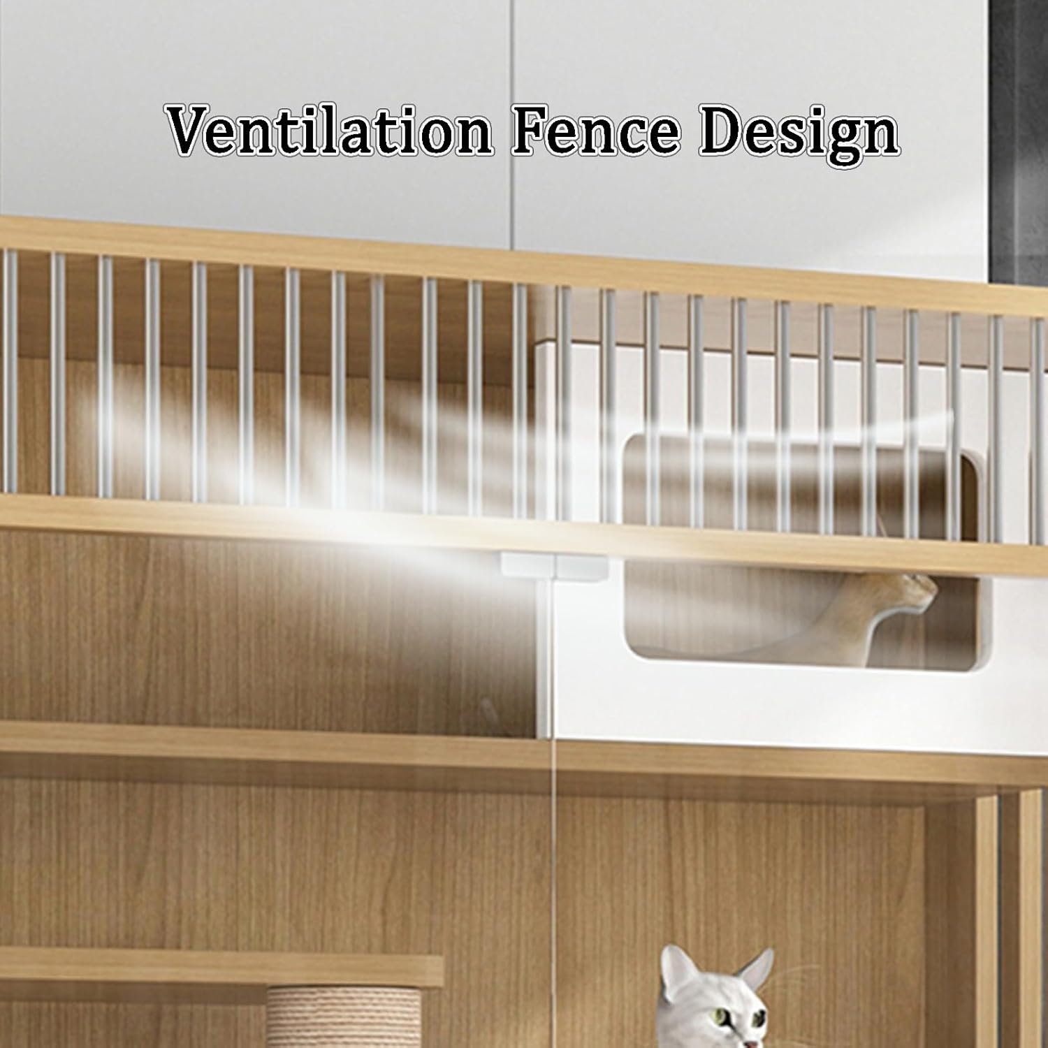 Cat Enclosures, Solid wood extra large space cat playpen, with ventilation Fence, Panoramic Tempered Glass Panel, Perfect for 1-2 Cats(Gray,35.4x50/90x127cm)
