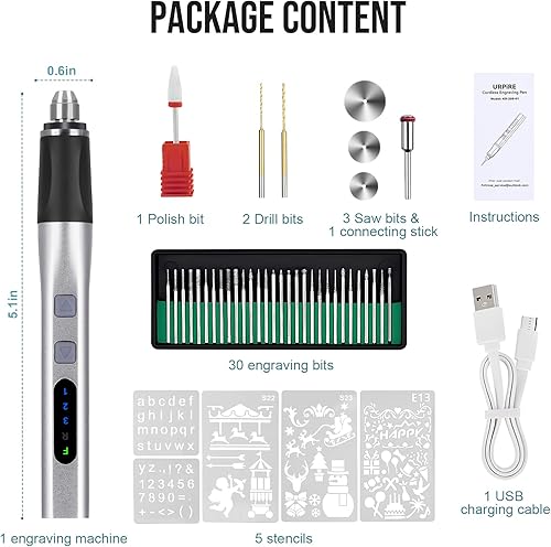 Miniatura 5 de Rotativo de 2 vías mejorado bolígrafo de grabado eléctrico con 37 bits, bolígrafo grabador inalámbrico recargable por USB, máquina grabadora