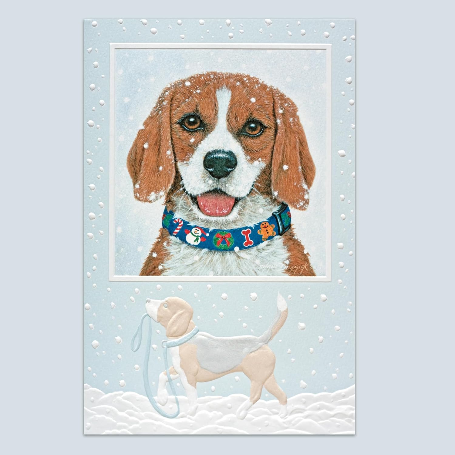 Pumpernickel Press Embossed Christmas Greeting Cards Boxed Set – “New Collar” Festive Dog Design, 16 Deluxe Cards & Envelopes. Made in USA
