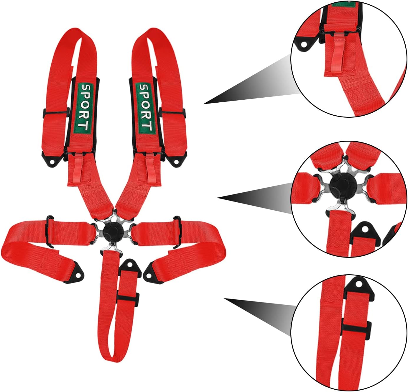 DING.PAI 5 Point Racing Harness SFI Certified with Ultra Heavy Duty 3 Inch Shoulder Pad Quick Release Cam Lock Latch Mechanism Fit Sports car Go-Kart Racing Car UTV ATV(Red)