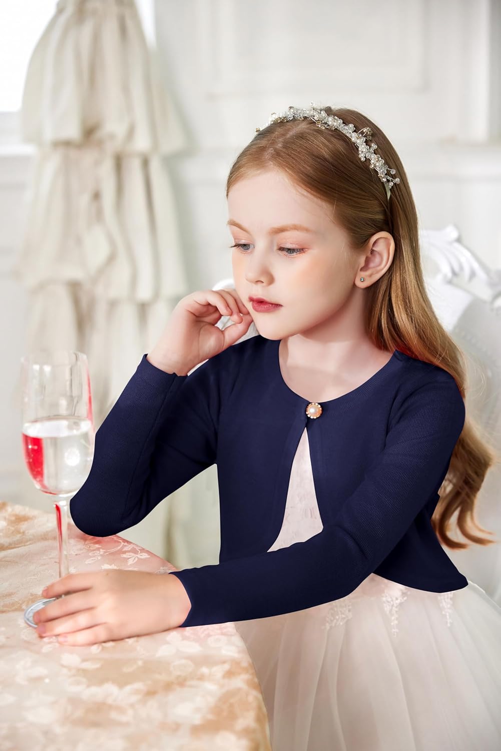 Arshiner Girls Open Front Shrug Cardigan Kids Children Knit Long Sleeve Bolero with Button Closure - Image 4