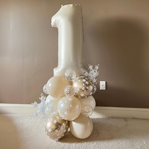 Miniatura 4 de Globos de copo de nieve Jobkoo, juego de invierno del país de las maravillas, beige, dorado, crema, blanco, arena, globos neutros boho, juego de