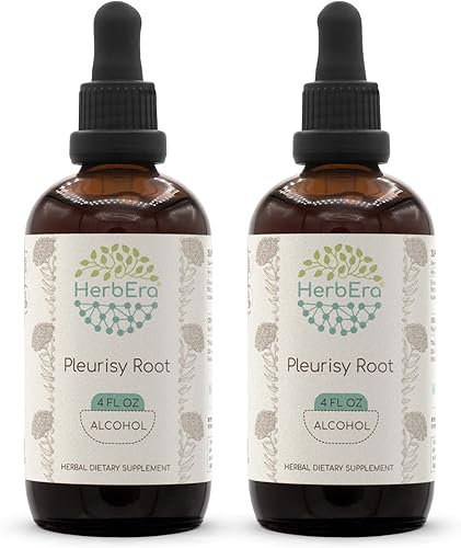 Pleurisy Root A120 (2 piezas) Extracto de hierbas de alcohol, gotas líquidas concentradas, raíz de pleuresía natural (Asclepius tuberosa) (2 x 4 fl