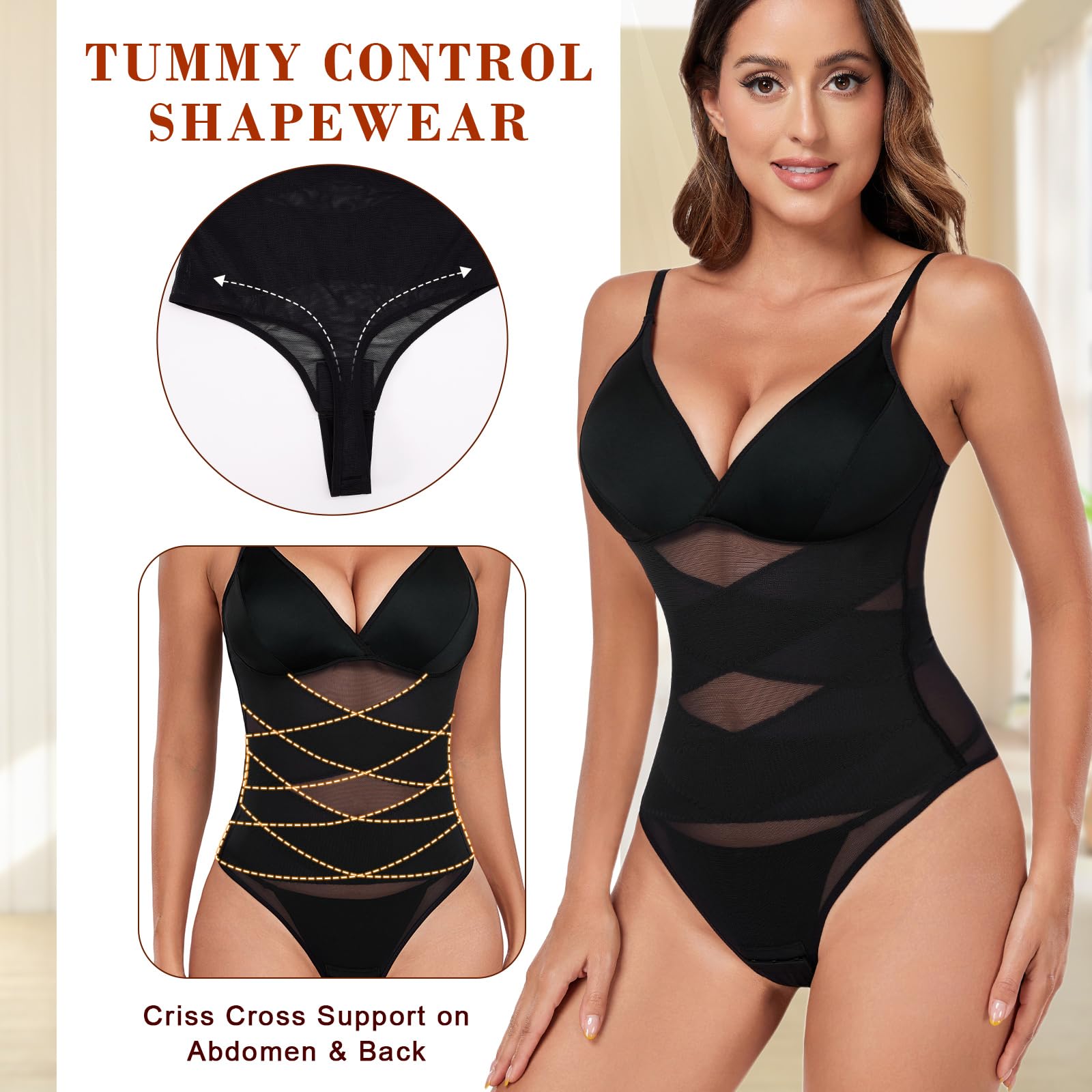 Tuopuda Damskie Body Modelujące Wyszczuplające Brzuch Płaski Brzuch Body Modelujące Ze Stringami Body Wyszczuplające Szykowny Elegancki Pasek Spaghetti Bielizna Top