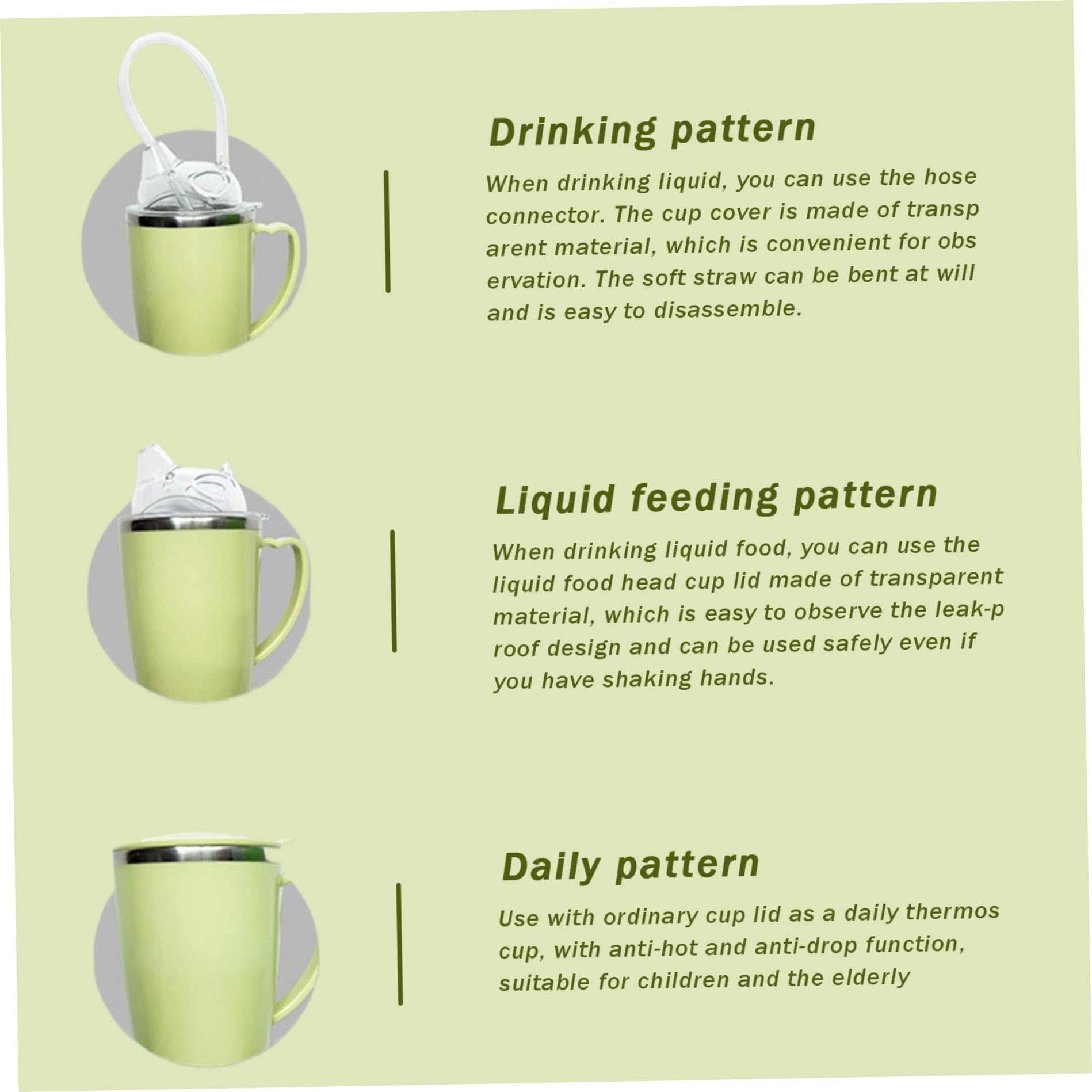 Vaso para adultos con pajita, vaso de acero inoxidable con asa para disfagia a prueba de derrames para ancianos y pacientes discapacitados