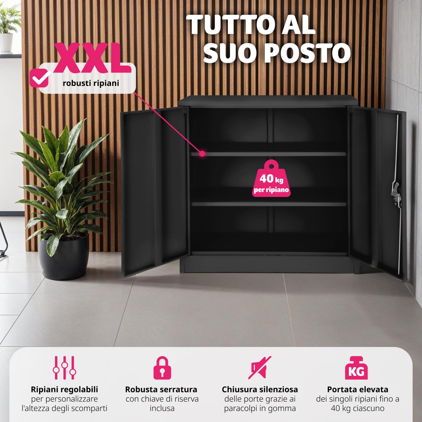 tectake 800598 - Armadietto Portadocumenti, ripiani regolabili in altezza, facile da montare, diversi modelli (90 x 40 x 90 cm, n.402941)