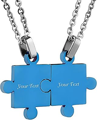 Caramel Custom Engraving Name/Date Stainless Steel Jigsaw Puzzle Pendant Chain Necklace for Couples Gift