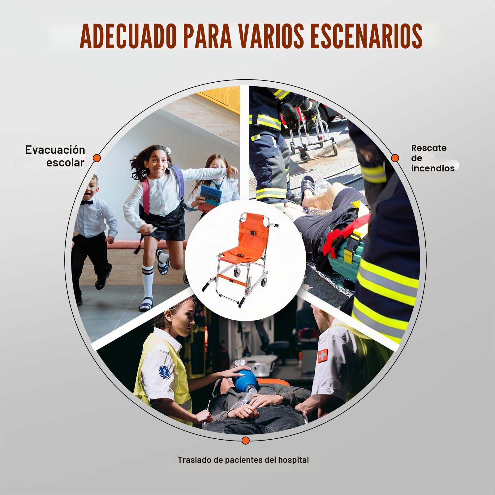 VEVOR Silla de Evacuación de Escaleras Silla de Transporte de Ambulancia Carga de 158 kg con 2 Ruedas Silla de Ruedas Transporte de Emergencia Portátil Plegable para Ancianos, Discapacitados, Bomberos